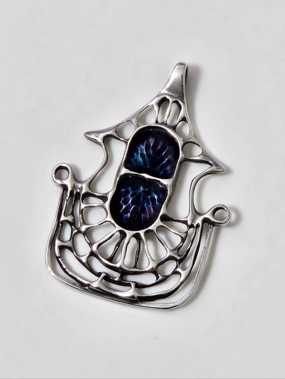 Large David Anderson Norway Blueish Enamel on Silver Abstract Shield Pendant .